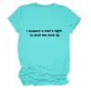 Eu Apoio um Homem's Amazon Wish Site Independente Camiseta Feminina de Gola Redonda e Manga Curta com Letras Simples e Versátil