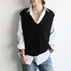 Colete de Lã Feminino Estilo College Coreano para Primavera e Outono, Gola V, Tricô Fino, Camada Base Versátil