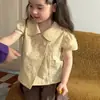 Conjunto de duas peças de verão para meninas, estilo coreano, nova e fashion, camisa boneca francesa de manga curta e shorts casuais com bolinhas