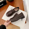 Zapatos de Cuero Suave Arrugado Lavado Retro Derby Estilo Británico Mocasín con Cordones Zapatos Pequeños de Cuero para Mujer