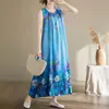 Vestido de Algodón y Seda de Alta Gama Estilo Verano 2026 para Mujeres de Mediana Edad y Mayores, Bata para Madres Jóvenes Tallas Grandes, Vestido Floral de Playa