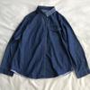 Camisa vaquera de manga larga con cuello polo y hombros descubiertos con diseño de costuras de estilo extranjero a rayas, camisa azul oscuro doblada que combina con todo para mujer