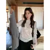 Té Verde Limón 2026 Otoño Estilo Coreano Retro Lunares Versátil Adelgazante Para Superponer Cuello Semi-Alto Camisa Base 11370