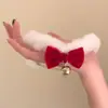 Nuevo Collar Gargantilla de Peluche Blanco Navideño con Lazo y Cascabel para Mujer Cadena de Clavícula de Gama Alta Otoño e Invierno