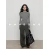 Suéter de Punto de Manga Larga con Cuello Medio Alto Yu Jian HAVEGAN para Mujer, Capa Base Estilo Old Money, Ajuste Delgado, 100% Lana