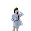 Moda Outono 2026 Vestido Manga Longa Solto Gola Polo Feminino Novo Irregular Doce Cool Vestido Camisa Saia Curta Tendência