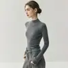 ¡Lavable en la lavadora! Suéter de lana de punto fino sin costuras de cuello medio Yangzi para mujer, corte ajustado, que realza la figura, suéter base de punto