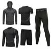 Traje Deportivo de Cinco Piezas para Hombre con Forro Polar, Camiseta y Pantalones de Running de Secado Rápido, Ropa de Entrenamiento, Ropa Deportiva de Manga Larga para Fitness para Actividades al Aire Libre, Adecuado para Todas las Estaciones