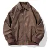 Chaqueta de cuero con solapa estilo retro americano para hombre, nuevo modelo de otoño e invierno, corte holgado, forrada de forro polar, engrosada, abrigo de algodón cálido para el trabajo
