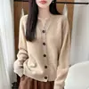 Cardigan Tricô Feminino Novo Outono-Inverno Lã Pura Ponto Sete Gola Grossa Manga Longa Sweater Coat Color Block Tendência