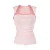 Estilo Hot Girl Top Regata Plissado Sem Mangas Decote Quadrado Moda Nova Verão 2026 Versátil Cor Sólida Slim Fit Top Básico