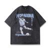 Comércio exterior americano retro lavar água velha manga curta camiseta verão 2023 nova estampada solto top maré atacado