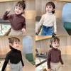 [En stock] Suéter Joker de cuello alto para niña, invierno 2025, nuevo estilo extranjero, color sólido, para niñas pequeñas