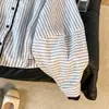 Tops Únicos y Súper Estilosos de Principios de Otoño, Camisas Rayadas de Cuello Redondo con Mangas Largas tipo Linterna para Mujer, Blusas Elegantes de Alta Gama Estilo Coreano