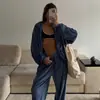 Conjunto feminino casual novo para comércio exterior transfronteiriço europeu e americano, cardigã de manga comprida com zíper e calça de moletom de cor sólida, conjunto de duas peças