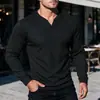 Comercio electrónico transfronterizo, moda masculina europea y americana, camiseta de manga larga de punto gofrado de color liso con cuello en V, informal de otoño para exteriores, para hombre