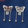 Colgante de Plata de Ley Ruyi Palabra Feliz Pez Pequeño y Flor Accesorios para Colgantes Colgante Retro de Plata Antigua Accesorios con Borla