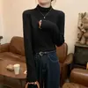 Entrega em peça única suéter macio e glutinoso estilo coreano feminino outono e inverno chique gola alta parcial top interno suéter quente para usar por baixo