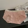 Ropa interior de algodón para mujer estilo japonés dulce de cintura media sin marcas para estudiante, estilo chica suave, con panel en la entrepierna, cintura de color contrastante de moda