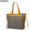 Bolso de mano informal para mujer, bandolera de lona impermeable con primera capa de piel auténtica, bolso de hombro de color liso, rebosante