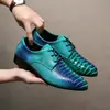 Zapatos de vestir de cuero con cordones y punta fina para hombre de talla grande transfronterizos 40-50 zapatos casuales de cuero para hombre a la moda con rayas sin cordones