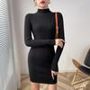 Vestido de Punto para Mujer 2026 Otoño e Invierno, Tejido de Hilo de Mecha, Cuello Semi Alto, Ajustado al Cuerpo, Suéter Pulóver, Falda Corta de Punto