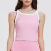 Roupa Externa de Verão Tudo-em-Um com Costas Cruzadas Bonitas, Cor de Linha Combinada, Colete de Yoga Feminino, Sutiã Esportivo de Fitness Push-Up à Prova de Choque