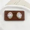Pendientes de Flor de Circonita Estilo Pintura al Óleo Retro Coreana para Mujer, Pendientes de Encaje Piedra Triturada Perla, Lujo Ligero, Pendientes Suaves y Versátiles
