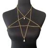 Bambú como ropa venta transfronteriza una generación de colgante de perla estrella de cinco puntas moda sexy cadena para el pecho DL0028