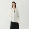 Camisa de Seda 100% Amora Crepe Cetim Liso 22 Momme Lavável à Máquina para Mulheres, Camisa de Manga Longa com Gola de Lapela Única, Top