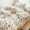Juego de Cuatro Piezas de Algodón Puro Clase A Ropa de Cama para Dormir Desnudo Algodón Lavado con Agua Estilo Sábana Ajustable Ins Fresco Pequeño Sábana Funda de Edredón Dormitorio Juego de Tres Piezas