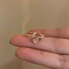 Estilo Girly~Anillos Apilables de Doble Capa con Piedra Ojo de Gato en Forma de Corazón Rosa para Mujer, Anillos de Zirconia de Alta Gama Estilo Ins con un Suave Diseño Abierto
