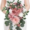 Ramo de Flores Simulado de Mano para Novia, Flor de Seda Rosa Roja Ramo de Atrezzo para Fotografía de Bodas