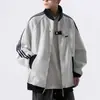 Cárdigan sudadera tipo chaqueta de béisbol de tres rayas para hombre, otoño e invierno, forro polar, marca de moda, chaqueta a rayas estilo universitario juvenil