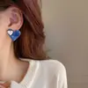 Aretes de Tachuela con Forma de Corazón y Goteo de Aceite Azules con Agujas de Plata, Nuevos Aretes Elegantes de Diseño de Nicho de Moda 2024