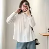[Oferta Especial] 100 kg Estilo Primavera Nuevo para Mujeres de Tallas Grandes: Camisa Elegante Casual de Manga Larga con Adorno de Encaje 9476