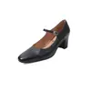 Zapatos Mary Jane de piel de vaca de capa superior desgastados para mujer, tacón grueso estilo vintage, nuevos zapatos de otoño de cuero genuino con punta redonda y hebilla, tacón medio