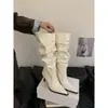 Botas de bico fino estilo europeu e americano para afinar a silhueta, acima do joelho para mulheres, outono 2026, salto fino, cano alto, com zíper nas costas, botas finas de salto alto