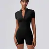 Ropa de Fitness de una Pieza con Cremallera Huiton Europea y Americana para Mujer Verano Ajustada de Secado Rápido Pantalones Cortos Exteriores Mono de Yoga
