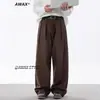 Calça Masculina de Nicho High-End de Perna Larga Estilo Old Money, Solta e Versátil, Calça Foice de Caimento Solto, Calça Longa Casual de Comprimento no Chão