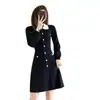 Vestido de té vintage estilo francés para otoño e invierno, vestido de punto de manga larga con mangas de farol, adecuado para llevar con un suéter, vestidito rojo para citas