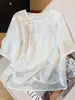 Nueva camisa blanca de manga corta bordada de estilo chino tradicional con cuello cruzado para mujer, top adelgazante de talla grande para verano A13278
