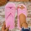 Pantuflas de Peluche con Lazo Transfronterizas para Mujer, Suela Suave, Antideslizantes, Suela Plana, Cálidas, Pantuflas de Algodón para Dormir Perezoso al por Mayor