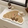 Tapete Drenante de Cozinha Fofo com Rosto Sorridente em Formato de Pão de Terra de Diatomáceas, Tapete Absorvente de Água e à Prova de Óleo para Bancada de Pia, Tapete de Cozinha Antiderrapante Venda por Atacado