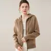 Baicai Rong Nuevo Otoño/Invierno 100% Cachemira Capa de Aire Cardigan con Capucha Holgado Perezoso Cremallera Sudadera de Punto