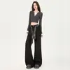 Pantalones Casuales Acampanados de Pierna Ancha Engrosados Anti-Arrugas Otoño/Invierno 2025 Cintura Alta Alargadores de Piernas Adelgazantes Favorecedores de la Figura Caída Acampanados de Largo Completo