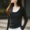 25 Años Principios de Otoño Nuevo Estilo Terciopelo Alemán Cuello en U Tejido de Punto Manga Larga para Mujer Bloques de Color Aspecto Adelgazante Jersey Falso de Dos Piezas Camiseta Base