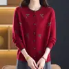 Cárdigan de Punto Redondo Estampado Adelgazante Reductor de Edad para Mujer Temporada de Primavera y Otoño Botones con Decoración de Lazo Suéter Chaqueta Delgado