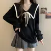 Talla Extra Reductor de Edad Cuello Peter Pan Manga Larga Tejido Otoño Nuevo Diseño Suelto Cubre Imperfecciones Adelgazante Suéter Top para Mujer