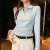 Fotos Reais e Preços Reais # Camisa Polo Branca Camiseta Feminina Feminina 2025 Nova Cintura Fina Top Outono Antecipado Manga Longa Outono